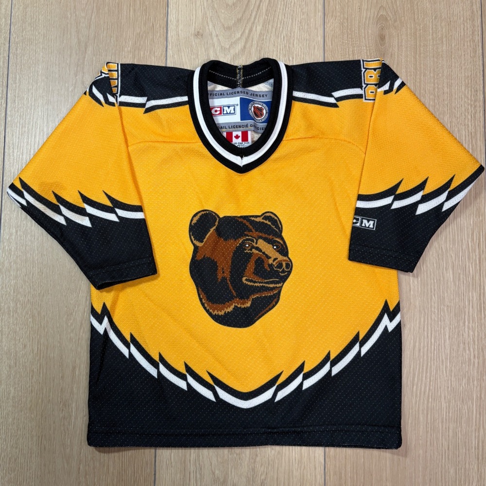 Vintage Boston Bruins Pooh Bear CCM Jersey Toddler One Size Yellow Black NHL